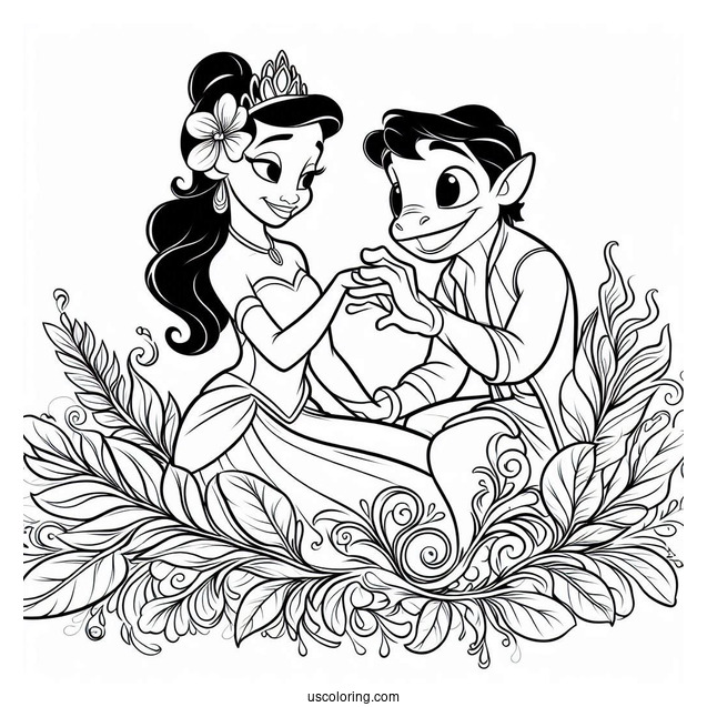 Easy Tiana And Naveen Coloring In For Kids