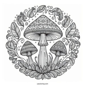 Complex Mushroom Coloring Page Mandala