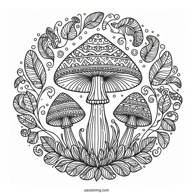 Complex Mushroom Coloring Page Mandala