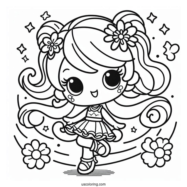 Kawaii Polly Pocket Coloring Page Dancing