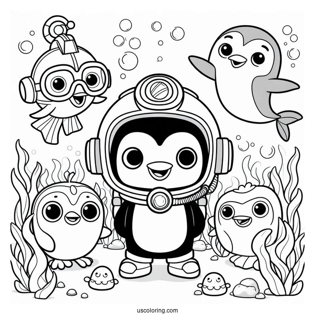 Octonauts Coloring Page Of Captain Barnacles, Min, Peso Penguin, and Kwazii Underwater