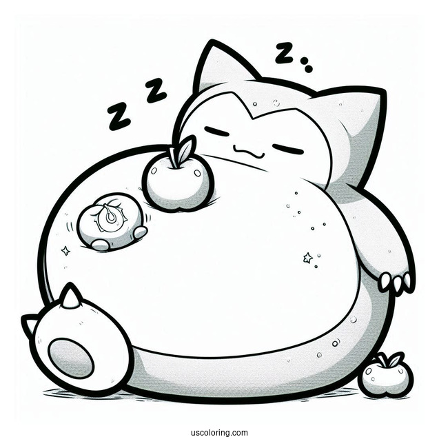Snorlax Coloring Page Sleeping With Apples On Stomach