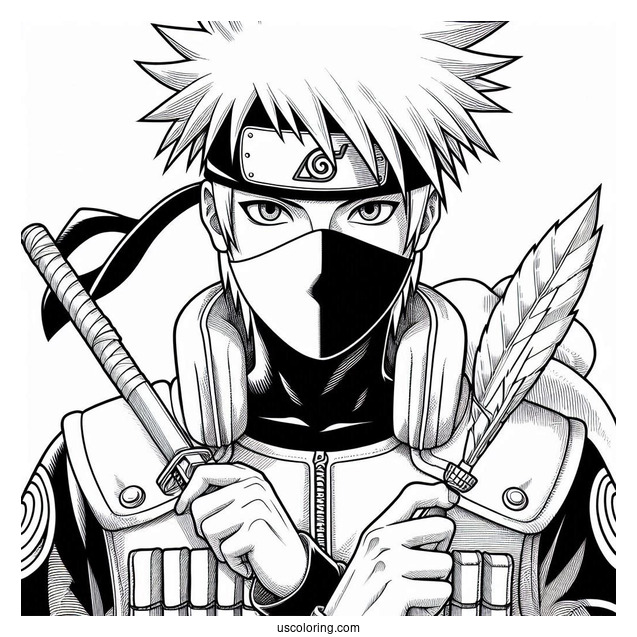 Realistic Kakashi Coloring Page With His Kunai And Icha Icha Book