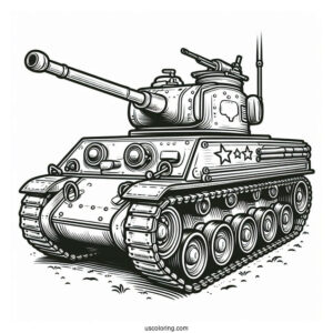 Old Military Tank Coloring Sheet for Young Kids