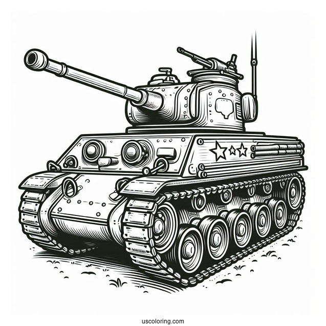 Old Military Tank Coloring Sheet for Young Kids