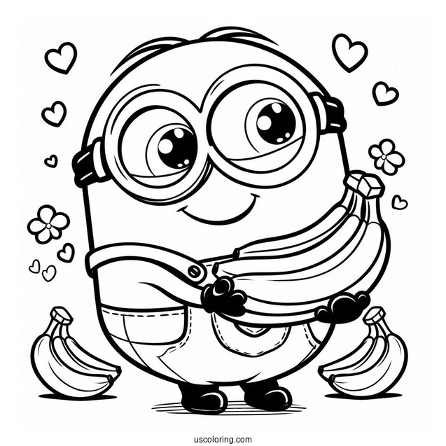 Minion Holding Bananas Coloring For Kids