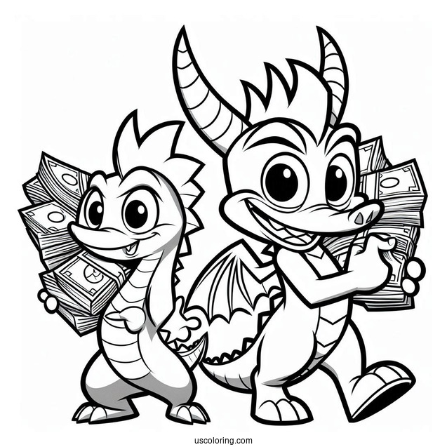 Cash Bandicoot Side By Side With Sypro Coloring Page