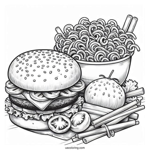 Burgers And Noodles Coloring Page