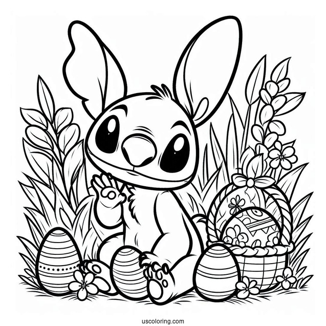 Easter Bunny Coloring Page Of Stitch Wearing Bunny Ears