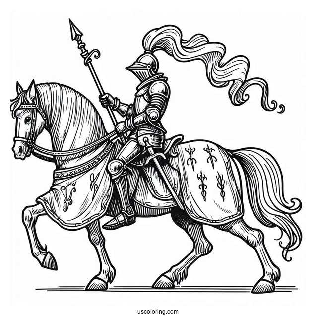 Knight On Horse Carrying A Lance Coloring Sheet