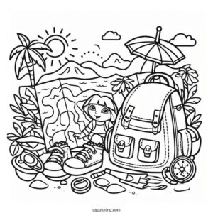Simple Coloring Page Doras Map And Backpack