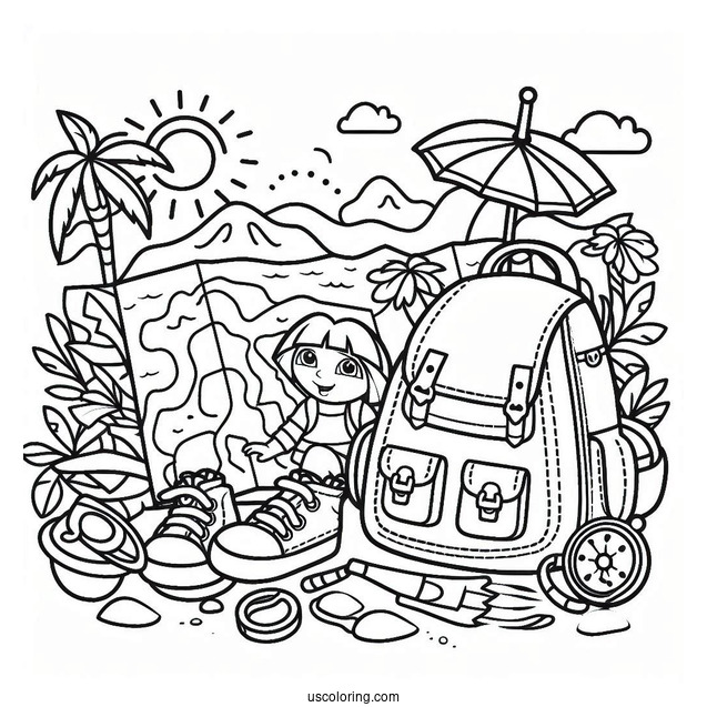 Simple Coloring Page Doras Map And Backpack