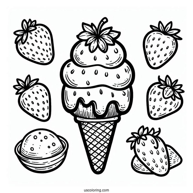 Strawberry Ice Cream Coloring Sheet