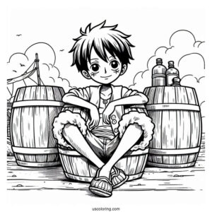 Luffy Coloring Page Leaning On Barrels On Port