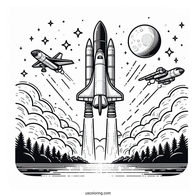 Space Shuttle Rocket Taking Off Coloring Page