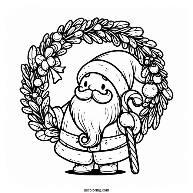Santa Christmas Wreath Coloring Sheet