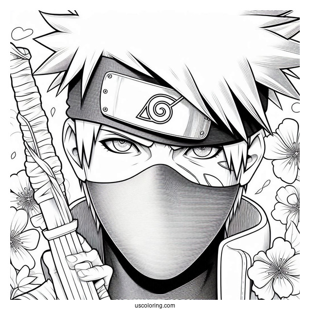 Realistic Kakashi Coloring Page With His Kunai And Icha Icha Book