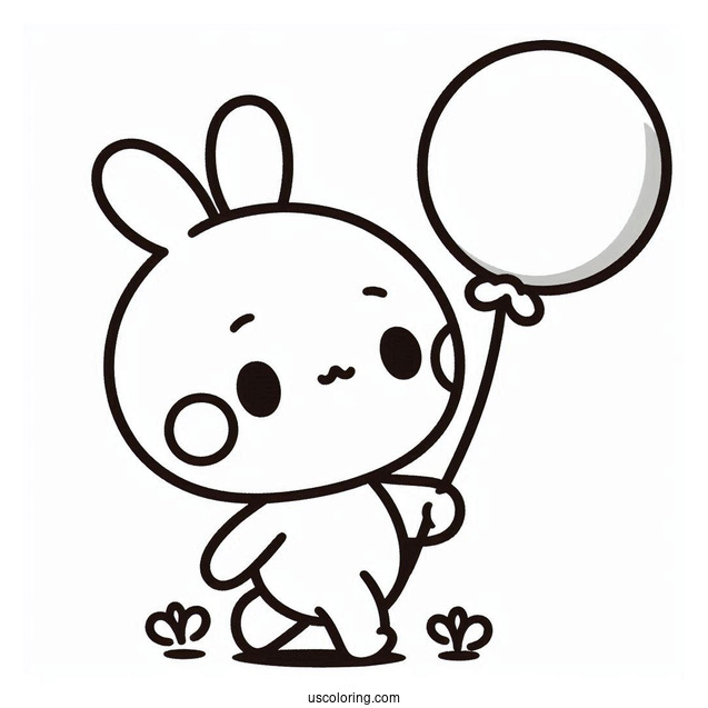 Simple Pochacco Coloring Page Walking With Cute Balloon