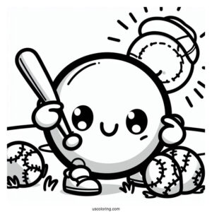 Smiling Baseball Coloring Page at the Ballpark