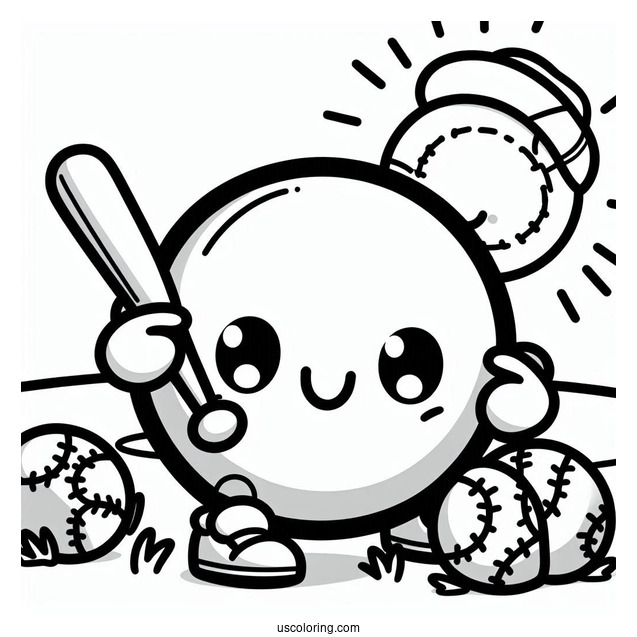 Smiling Baseball Coloring Page at the Ballpark