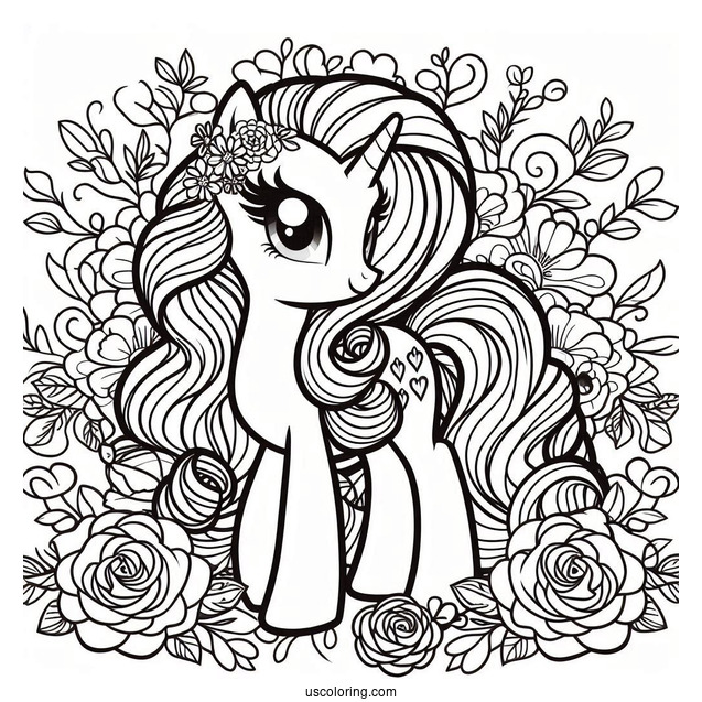 Equestria Girls Rarity Coloring Page With Floral Background