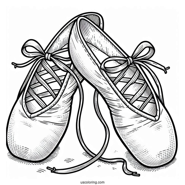 Coloring Sheet Of Ballet Shoes With Laces In A Bow