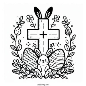 Easter Cross Coloring Page With Bunny Ears And Eggs For Preschoolers