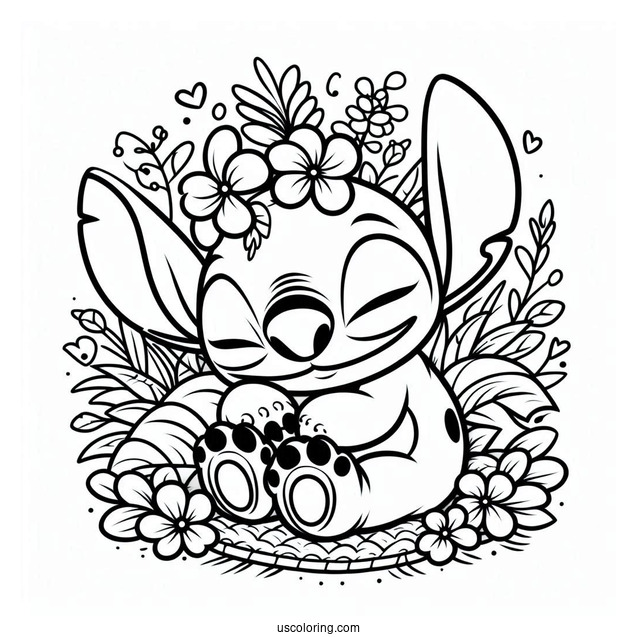 Stitch Cuddling Scrump Doll Coloring Page