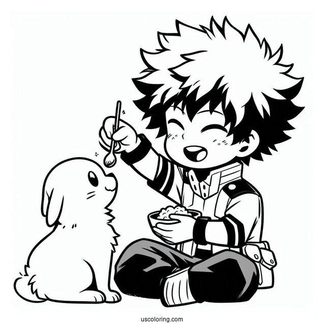 Cute Bakugo Feeding Deku Coloring Page