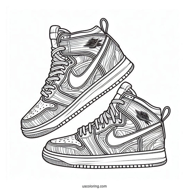 Nike Coloring Page Of Artistic Pair Of Shoes