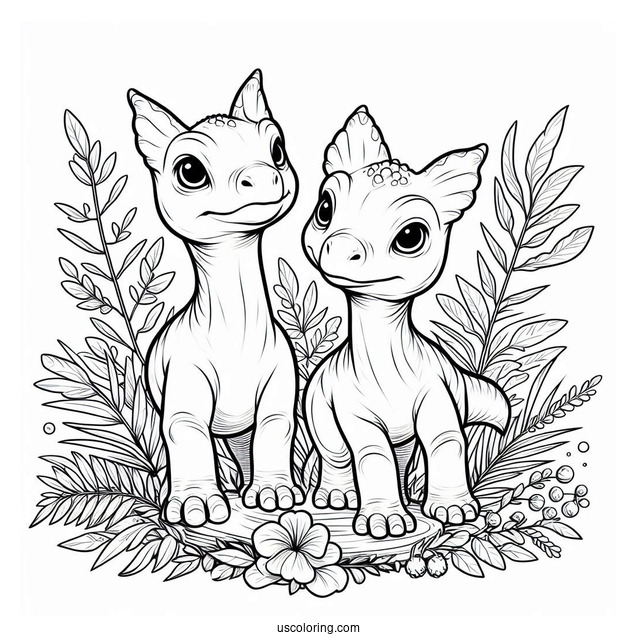 Two Young Parasaurolophus Coloring Page