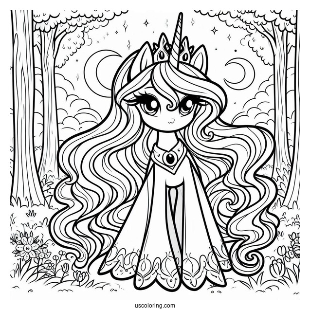 Princess Luna Coloring Page Standing In A Forest
