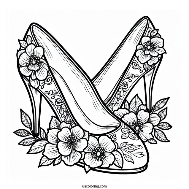 Coloring Sheet Of Floral Bridal Shoes