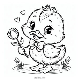 Smiling Duckling With Flower And Bowtie