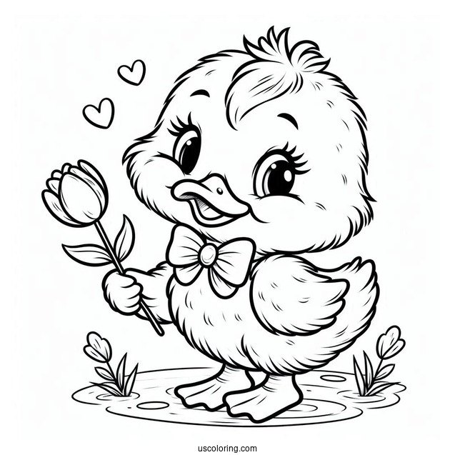 Smiling Duckling With Flower And Bowtie