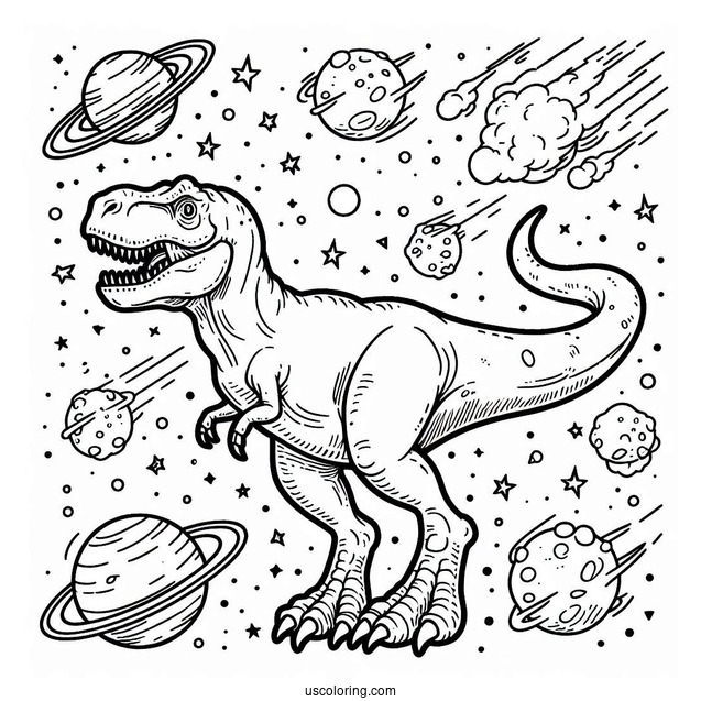 Easy To Color T-Rex Dinosaur With Astroids