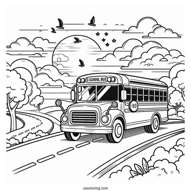 School Bus Driving On Road