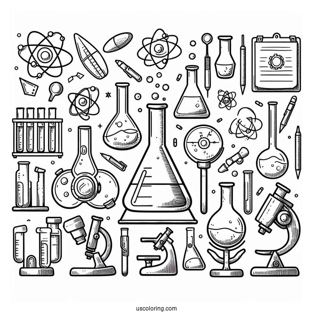 Science Coloring Page Of Laboratory Tools And Symbols