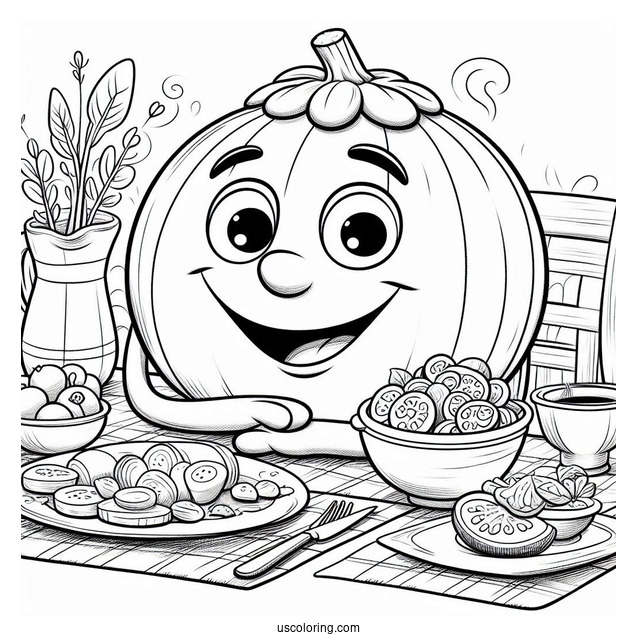 Smiling Ratatouille Coloring Page On The Dinner Table