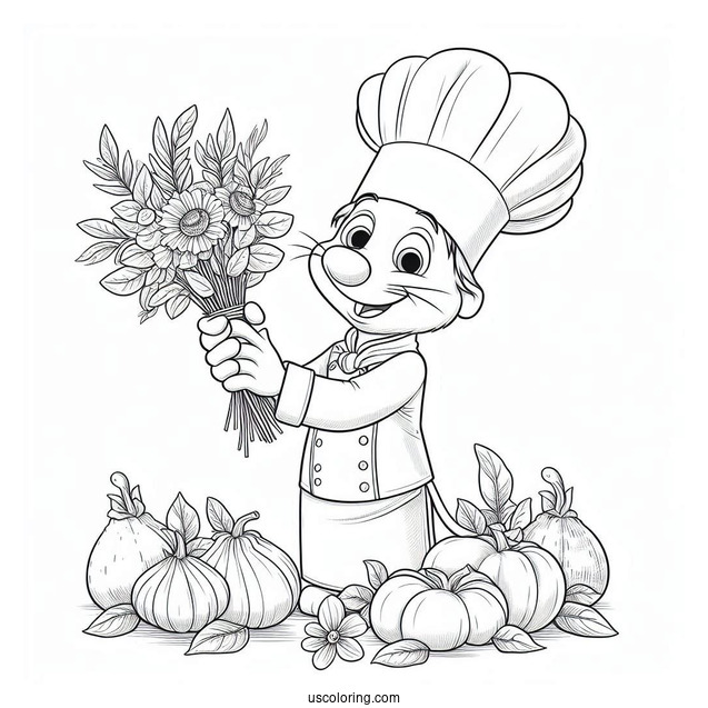 Chef Alfredo Holding Chef Ratatouille Coloring Page In His Hand