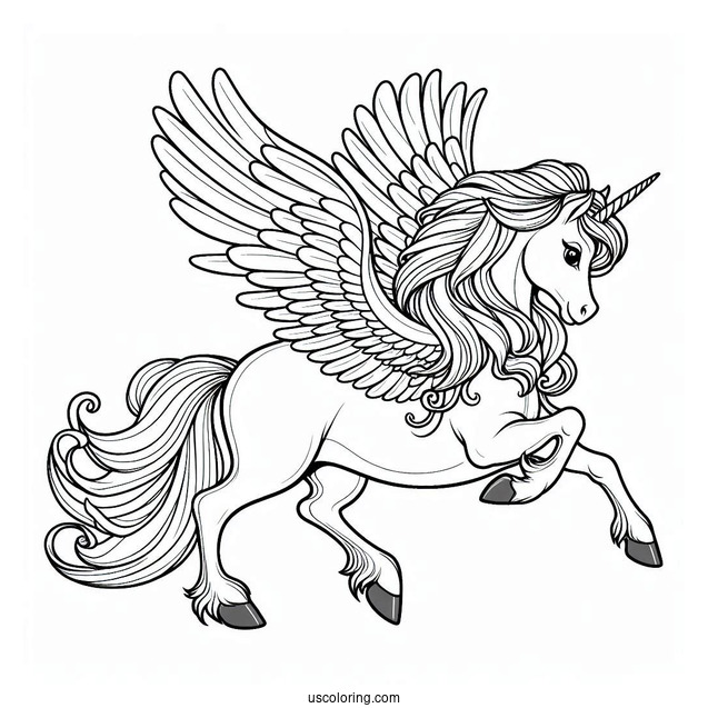 Pegasus Coloring Page Spreading His Wings