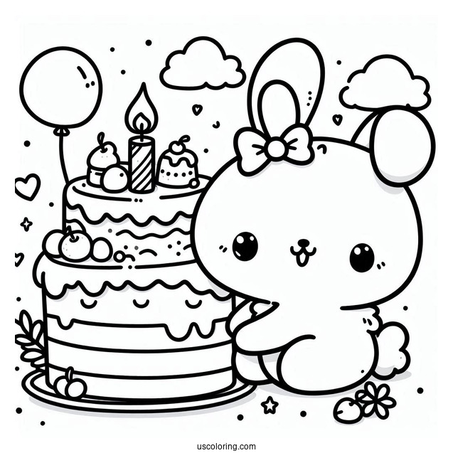 Cute Coloring Page Of Rabbit On Top Of A Cake