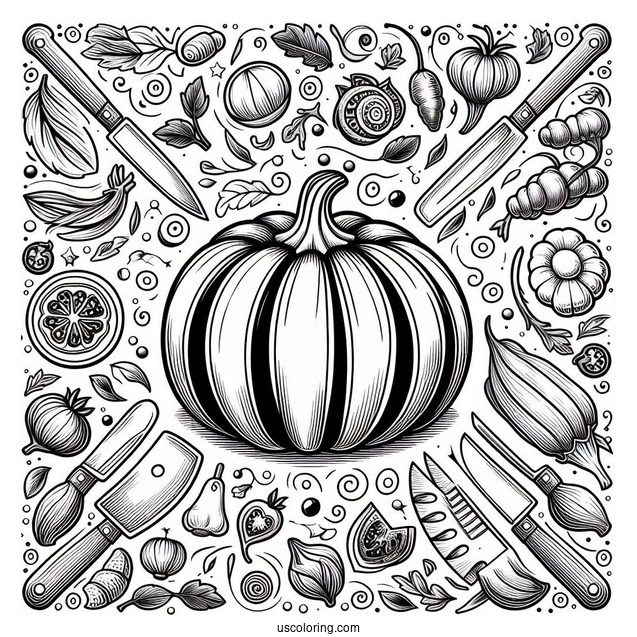 Ratatouille Coloring Page Surrounded By Kitchen Knives