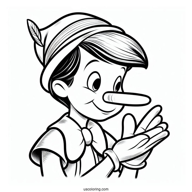Pinocchio Coloring Page Touching His Pointy Nose