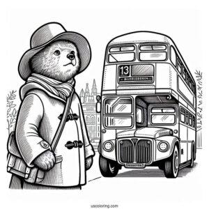 Paddington Coloring Page Bear Staring At A Double Decker In London