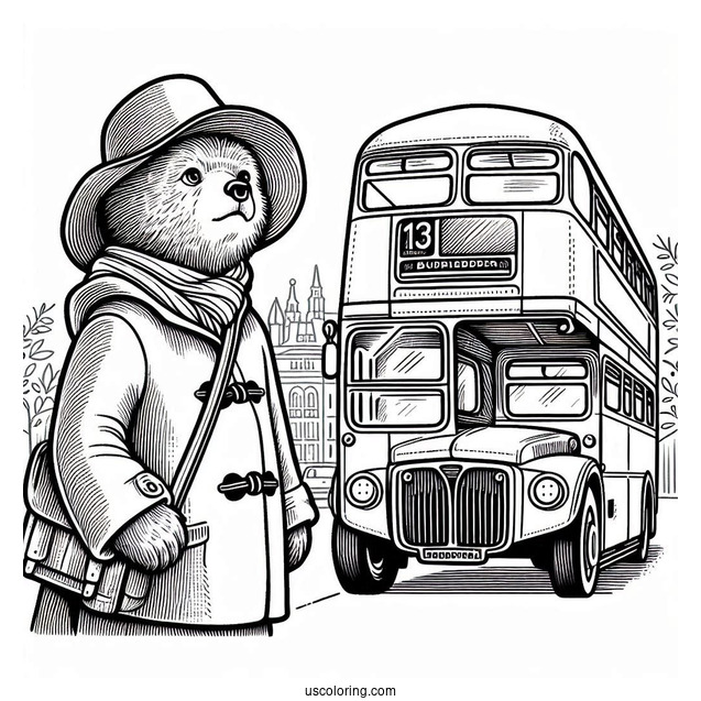 Paddington Coloring Page Bear Staring At A Double Decker In London