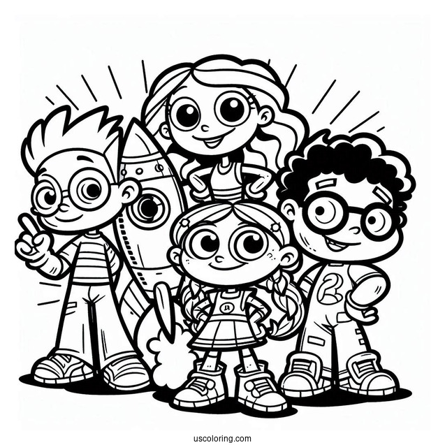 Nickelodeon Coloring Page Of Rocket Power Otto, Regina, Sam, And Maurice