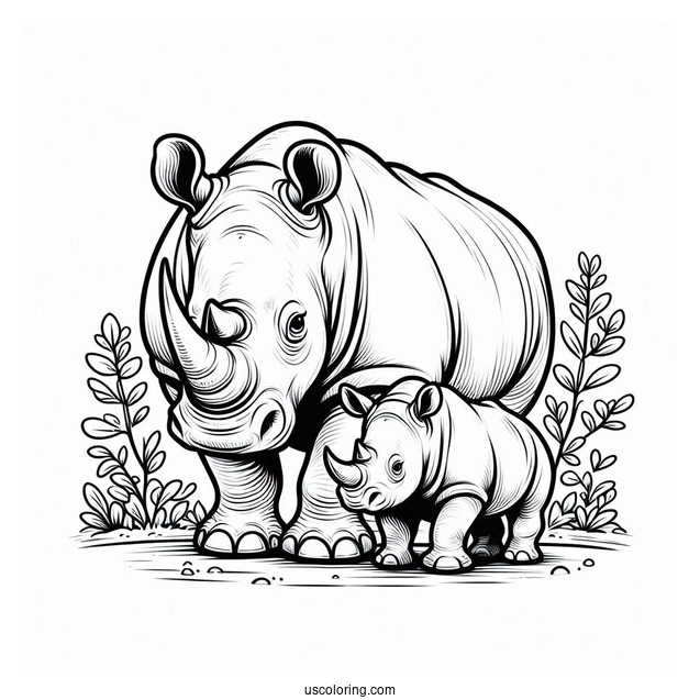 Mother And Baby Rhino Coloring Picture
