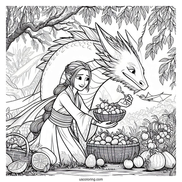 Raya And The Last Dragon Coloring Page Of Noi Stealing Fruits With The Ongis