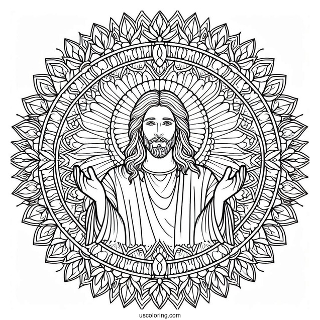 Jesus Coloring Page At The Center Of A Mandala